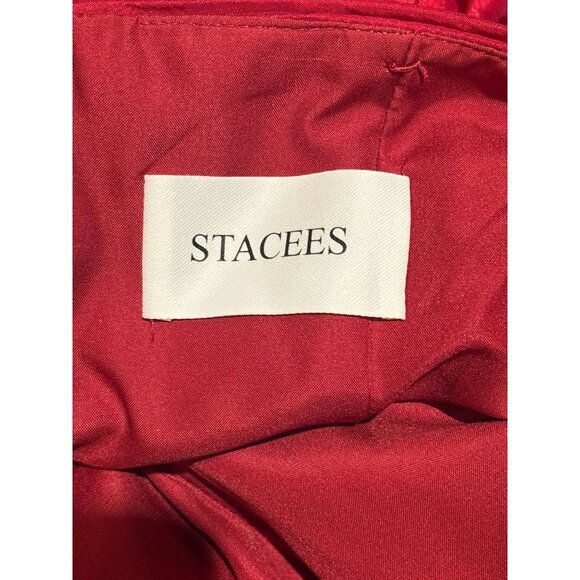 Red Strapless Tiered Ruffle Formal Evening Gown Dress Womens Size S Stacees Sati - Picture 14 of 14